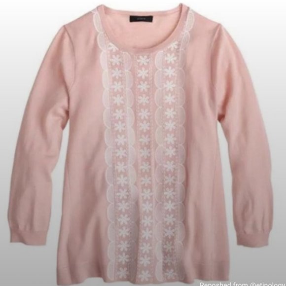 J. Crew Embroidered 100% Merino Wool Sweatshirt Womens S Pink Style A2201 FLAWS - Picture 2 of 14